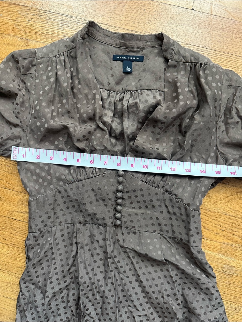 Banana Republic Silk Jacquard Brown Polka Dot Dress Pockets V-Neck Short Sleeve